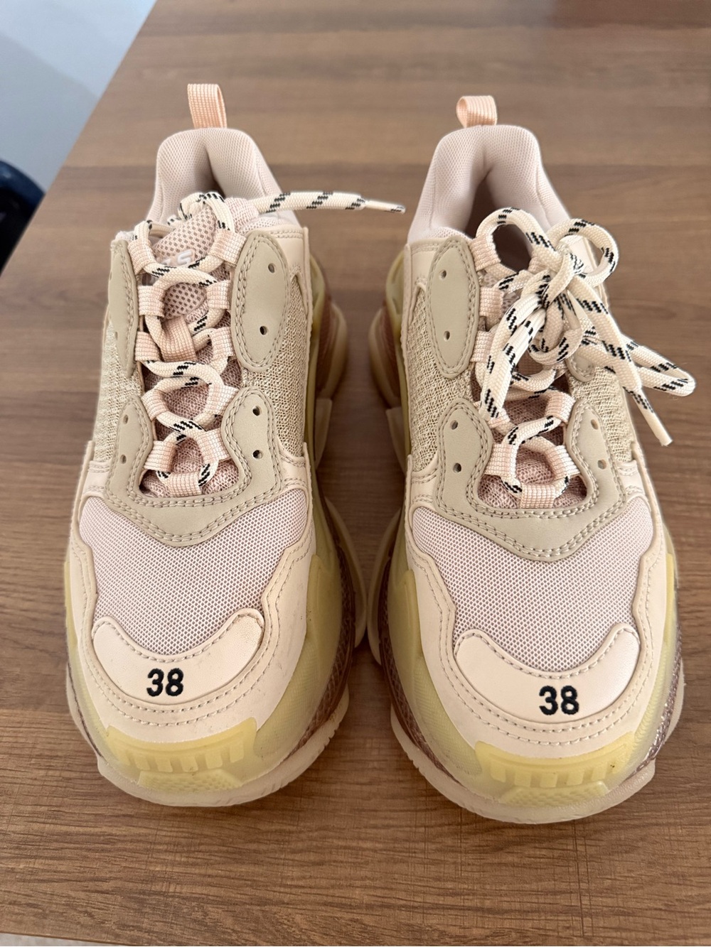 Balenciaga Women’s Beige and Pale Pink Triple S Sneakers